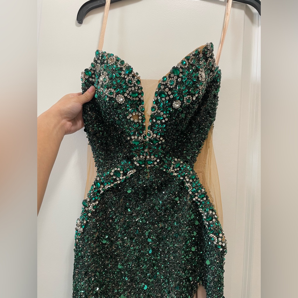 slim fit dress slacks ASHLEYlauren 11790 Fully Beaded V-Neck Gown